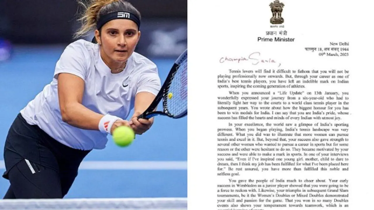 ನಿಮ್ಮಿಂದ ದೇಶದ ಕ್ರೀಡಾ ಪರಾಕ್ರಮ ವಿಶ್ವವೇ ನೋಡಿದೆ: ಸಾನಿಯಾ ಮಿರ್ಜಾಗೆ ಪತ್ರ ಬರೆದು ಪ್ರಧಾನಿ ಮೋದಿ ಶ್ಲಾಘನೆ ನಿಮ್ಮಿಂದ ದೇಶದ ಕ್ರೀಡಾ ಪರಾಕ್ರಮ ವಿಶ್ವವೇ ನೋಡಿದೆ: ಸಾನಿಯಾ ಮಿರ್ಜಾಗೆ ಪತ್ರ ಬರೆದು ಪ್ರಧಾನಿ ಮೋದಿ ಶ್ಲಾಘನೆ