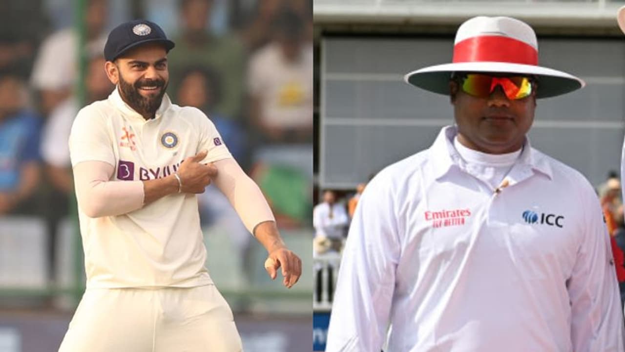 'ഞാനായിരുന്നെങ്കില് മേനോന് അപ്പോഴെ ഔട്ട് വിളിച്ചേനെ', അമ്പയര് നിതിന് മേനോനെ ട്രോളി വിരാട് കോലി വിഡിയോ 'ഞാനായിരുന്നെങ്കില് മേനോന് അപ്പോഴെ ഔട്ട് വിളിച്ചേനെ', അമ്പയര് നിതിന് മേനോനെ ട്രോളി വിരാട് കോലി വിഡിയോ