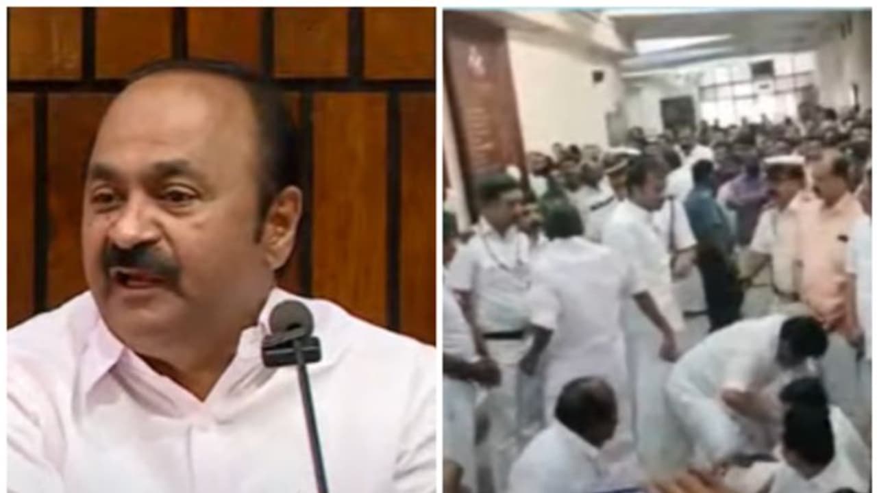 സ്പീക്കറുടെ ഓഫീസിന് മുന്നിൽ പ്രതിഷേധം; നാല് എംഎൽഎമാർക്ക് പരിക്കേറ്റു, ക്രൂരമായി ആക്രമിച്ചെന്ന് പ്രതിപക്ഷനേതാവ് സ്പീക്കറുടെ ഓഫീസിന് മുന്നിൽ പ്രതിഷേധം; നാല് എംഎൽഎമാർക്ക് പരിക്കേറ്റു, ക്രൂരമായി ആക്രമിച്ചെന്ന് പ്രതിപക്ഷനേതാവ്