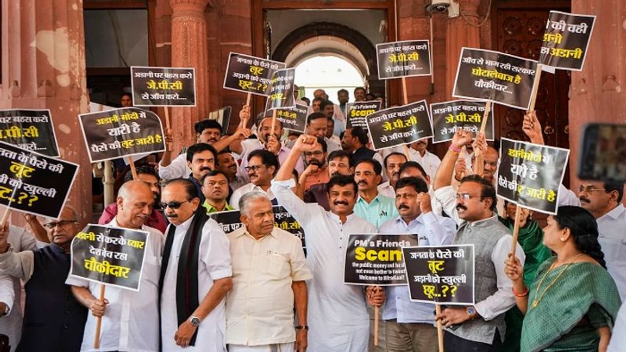 Adani row: Security stepped up outside ED office, Opposition face off with cops near Parliament Adani row: Security stepped up outside ED office, Opposition face off with cops near Parliament