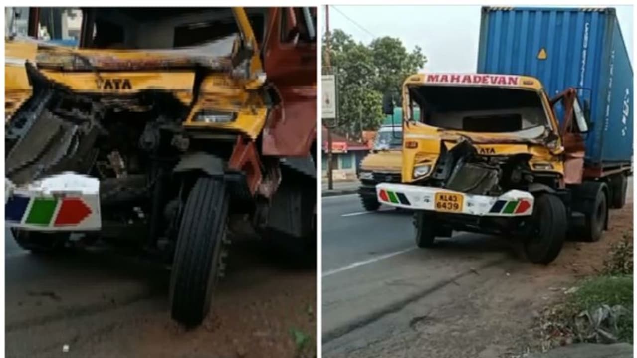 ദേശീയപാതയിൽ ട്രെയിലർ ലോറി നിയന്ത്രണംവിട്ട് മീഡിയനിൽ ഇടിച്ച് മറിഞ്ഞു, ഡ്രൈവർക്ക് പരിക്ക് 