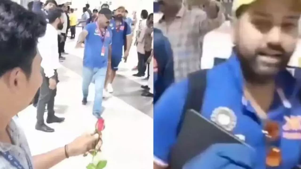 'നിങ്ങള്ക്കെന്നെ വിവാഹം കഴിക്കാമോ'; എയര്പോര്ട്ടിലെ ആരാധകന് റോസാപ്പൂ നല്കികൊണ്ട് രോഹിത്തിന്റെ ചോദ്യം 'നിങ്ങള്ക്കെന്നെ വിവാഹം കഴിക്കാമോ'; എയര്പോര്ട്ടിലെ ആരാധകന് റോസാപ്പൂ നല്കികൊണ്ട് രോഹിത്തിന്റെ ചോദ്യം