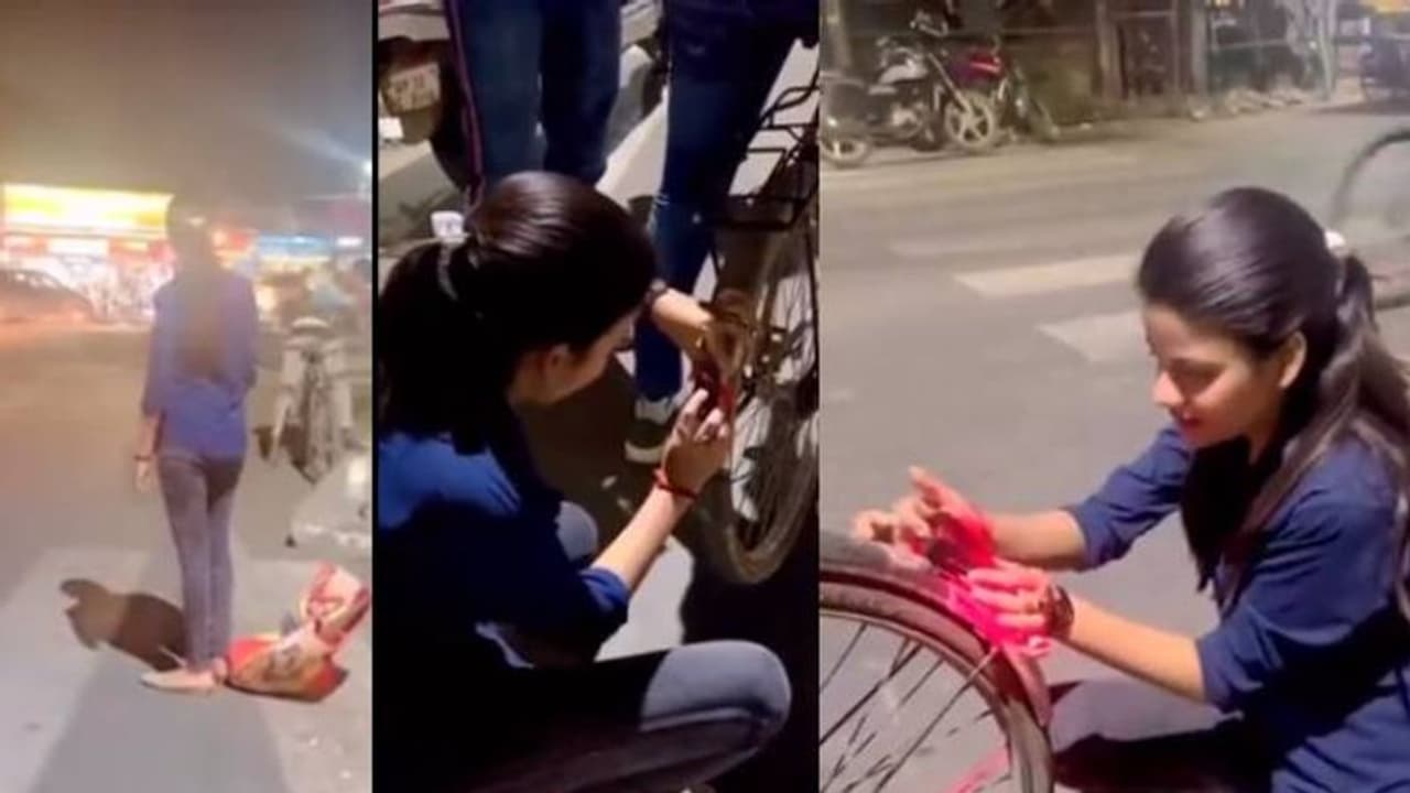 റോഡപകടത്തിൽ മുത്തച്ഛൻ മരിച്ചു, സൈക്കിൾ യാത്രികർക്ക് സൗജന്യ ലൈറ്റ് വിതരണം ചെയ്ത് യുവതി