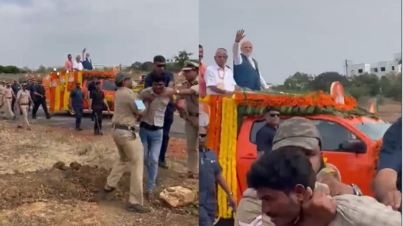 ಮೋದಿ ದಾವಣಗೆರೆ ರೋಡ್ ಶೋ ವೇಳೆ ಭದ್ರತಾ ವೈಫಲ್ಯ, ಯುವಕನ ನಡೆಯಿಂದ ಆತಂಕಗೊಂಡ ಭದ್ರತಾ ಪಡೆ!