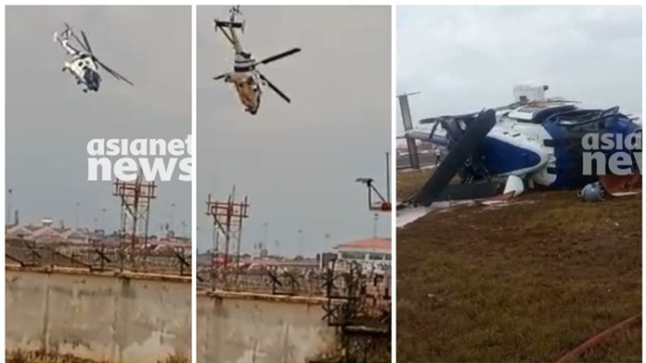 പറന്നുയർന്നു, ആകാശത്ത് വെച്ച് വട്ടംചുറ്റി താഴേക്ക്; കൊച്ചിയിൽ ഹെലികോപ്റ്റർ തകർന്നു വീഴുന്ന ദൃശ്യങ്ങൾ പുറത്ത് 