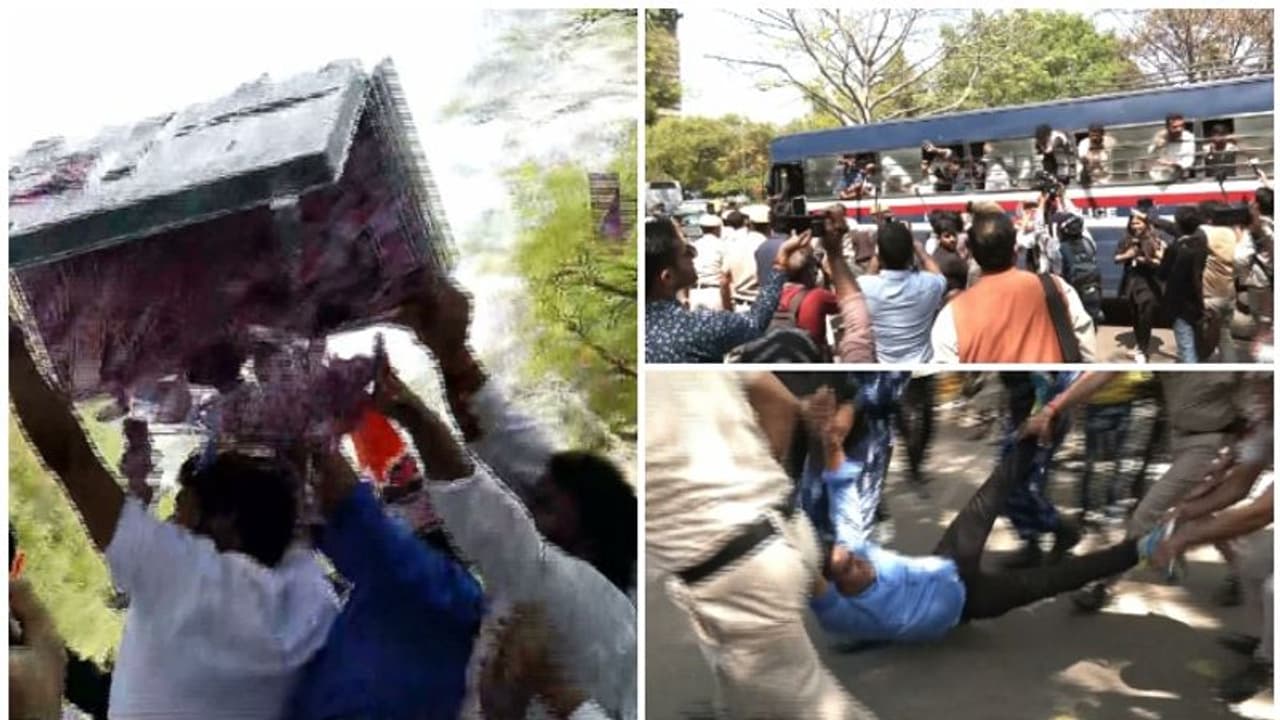 യൂത്ത് കോണ്ഗ്രസ് മാര്ച്ചില് സംഘര്ഷം; ബാരിക്കേഡ് മറികടന്ന് പ്രതിഷേധം, പ്രവര്ത്തകരെ അറസ്റ്റ് ചെയ്ത് നീക്കി യൂത്ത് കോണ്ഗ്രസ് മാര്ച്ചില് സംഘര്ഷം; ബാരിക്കേഡ് മറികടന്ന് പ്രതിഷേധം, പ്രവര്ത്തകരെ അറസ്റ്റ് ചെയ്ത് നീക്കി