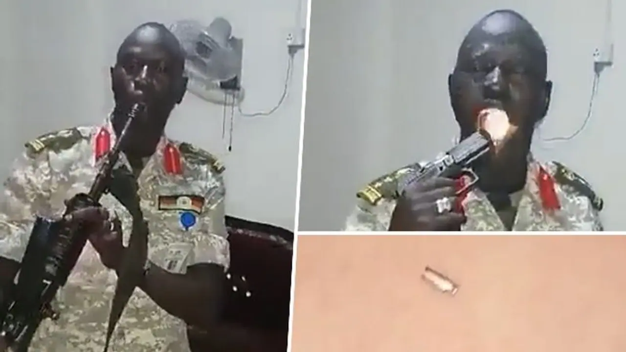 WATCH: African soldier dares to catch bullets shot from AK 47 with his mouth