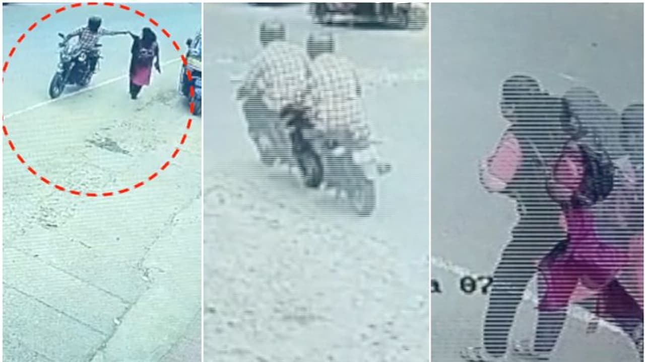 സ്വർണക്കടയുടെ മുന്നിൽ പട്ടാപ്പകൽ ബൈക്കിലെത്തി മാല മോഷണം; പിന്നാലെ പാഞ്ഞ് യുവതി, പിടിവീണില്ല, പൊലീസ് അന്വേഷണം സ്വർണക്കടയുടെ മുന്നിൽ പട്ടാപ്പകൽ ബൈക്കിലെത്തി മാല മോഷണം; പിന്നാലെ പാഞ്ഞ് യുവതി, പിടിവീണില്ല, പൊലീസ് അന്വേഷണം