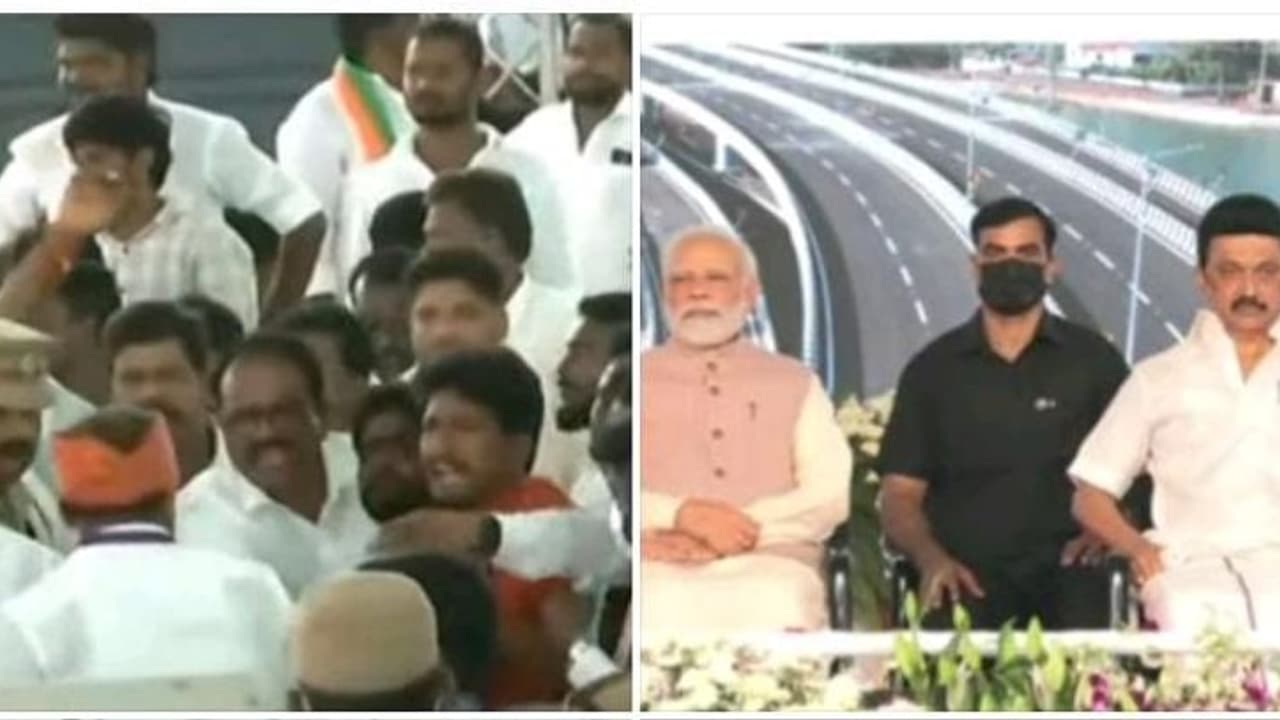 பெரியார் வாழ்க.. மோடி வாழ்க.! திமுக பாஜக தொண்டர்களின் போட்டி முழக்கத்தால் பதற்றமான அரங்கம் பெரியார் வாழ்க.. மோடி வாழ்க.! திமுக பாஜக தொண்டர்களின் போட்டி முழக்கத்தால் பதற்றமான அரங்கம்