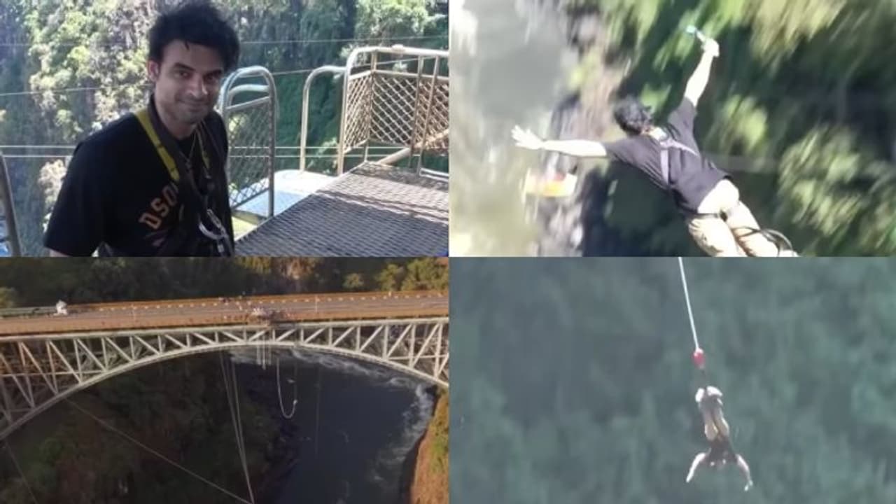 വിക്റ്റോറിയ വെള്ളച്ചാട്ടത്തിന് സമീപം ബഞ്ജി ജമ്പിം​ഗ് നടത്തുന്ന ടൊവിനോ: വീഡിയോ