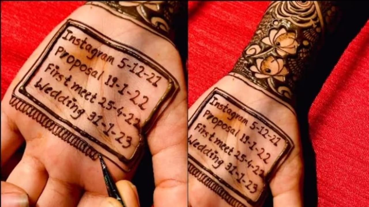 വധുവിന്റെ വ്യത്യസ്തമായ മെഹന്ദി ഡിസൈൻ; എന്താണ് ഇതിലെഴുതിയിരിക്കുന്നത് എന്ന് നോക്കിക്കേ... വധുവിന്റെ വ്യത്യസ്തമായ മെഹന്ദി ഡിസൈൻ; എന്താണ് ഇതിലെഴുതിയിരിക്കുന്നത് എന്ന് നോക്കിക്കേ...