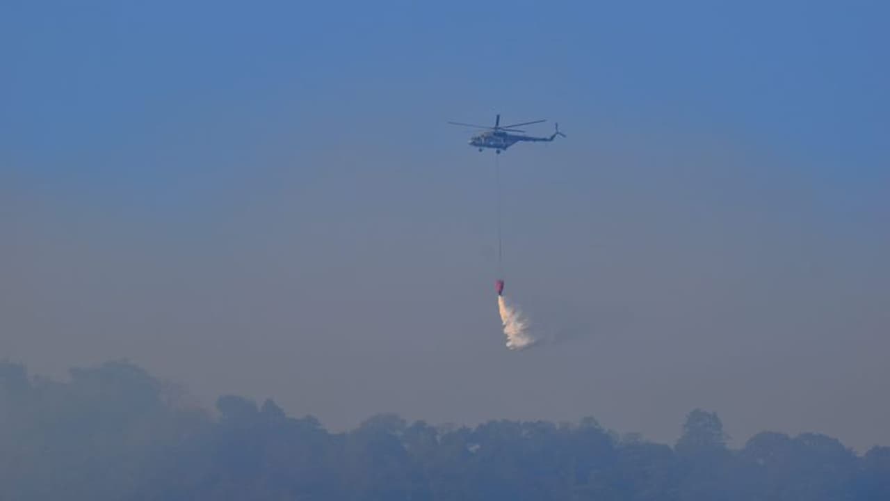 கோவை காட்டுப்பகுதியில் பற்றி எரியும் காட்டுத் தீ..! ஹெலிகாப்டர் மூலம் தீயை அணைக்கும் பணி தீவிரம்