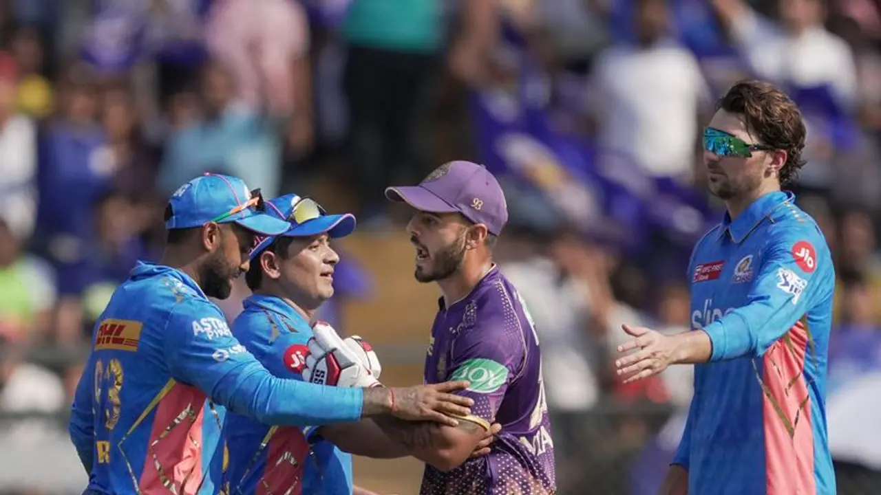 IPL 2023, MI vs KKR: Nitish Rana, Hrithik Shokeen rivalry spills; engage in war of words (WATCH) IPL 2023, MI vs KKR: Nitish Rana, Hrithik Shokeen rivalry spills; engage in war of words (WATCH)
