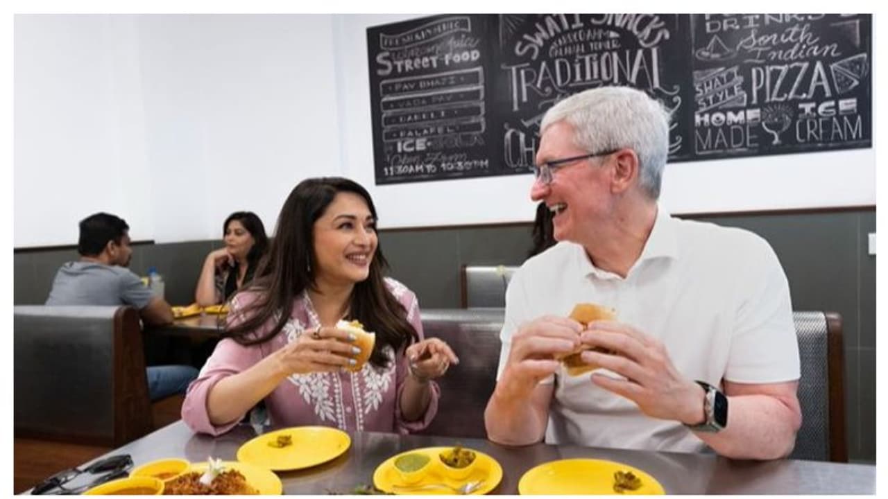 Apple Store launch in Mumbai: Madhuri Dixit welcomes Tim Cook with Vada Pao; many celebs pose with Apple CEO