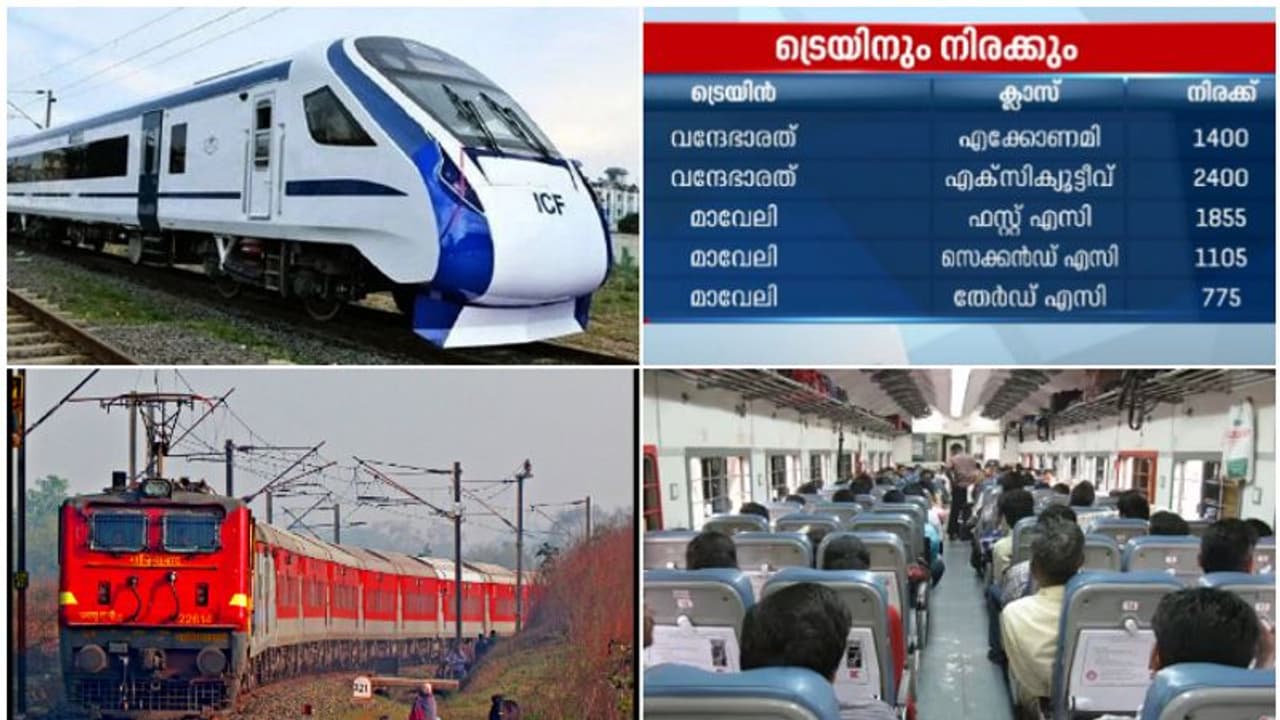 ജനശതാബ്ദിയിൽ 755, വന്ദേഭാരതിൽ 1400! കണ്ണൂരെത്തുന്ന 4 ട്രെയിനുകൾ; സമയം, ടിക്കറ്റ് നിരക്ക് ഇങ്ങനെ? മെച്ചം ഏത്? ജനശതാബ്ദിയിൽ 755, വന്ദേഭാരതിൽ 1400! കണ്ണൂരെത്തുന്ന 4 ട്രെയിനുകൾ; സമയം, ടിക്കറ്റ് നിരക്ക് ഇങ്ങനെ? മെച്ചം ഏത്?