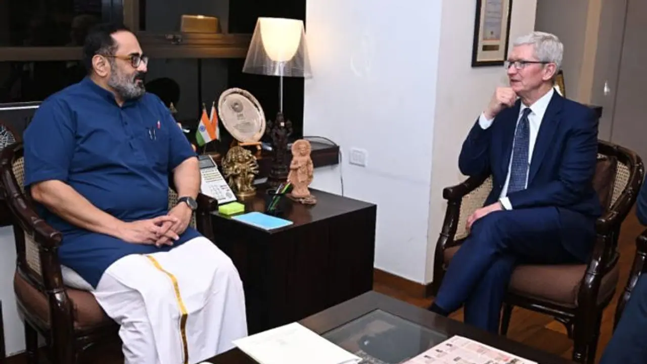 Tim Cook meets Rajeev Chandrasekhar, shares Apple's vision for India's digital journey Tim Cook meets Rajeev Chandrasekhar, shares Apple's vision for India's digital journey