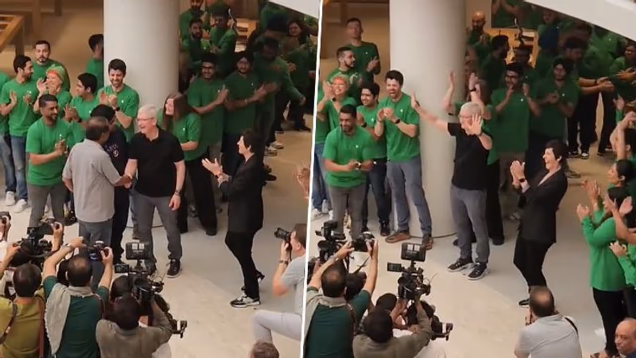 Tim Cook in India: After Mumbai, Apple CEO opens store in Delhi; watch customers' frenzy