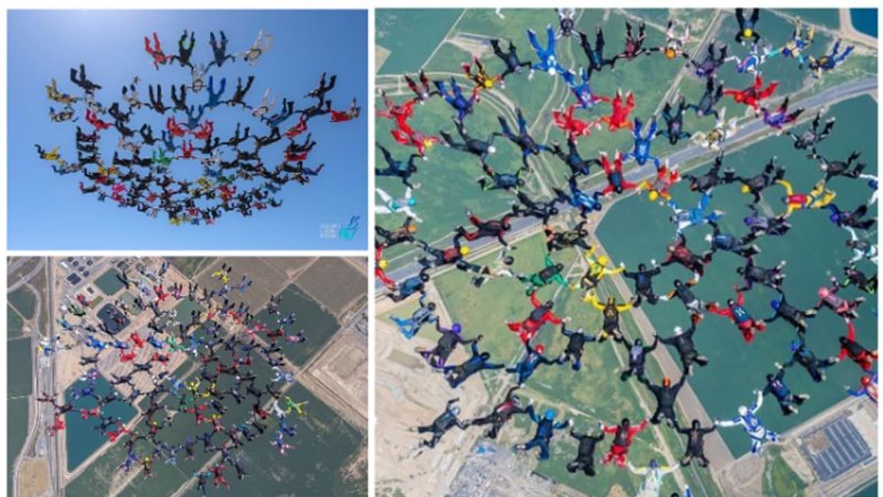 പ്രായം വെറും സംഖ്യ മാത്രം; സ്കൈ ഡൈവിംഗിലൂടെ ലോക റെക്കോർഡ് ഇട്ട് 60 വയസ്സ് കഴിഞ്ഞവരുടെ സംഘം