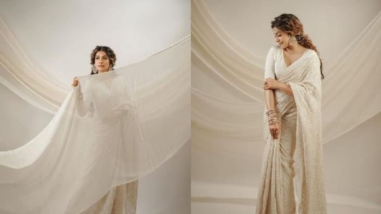 ഓഫ് വൈറ്റ് സാരിയിൽ സുന്ദരിയായി ദിൽഷ പ്രസന്നൻ