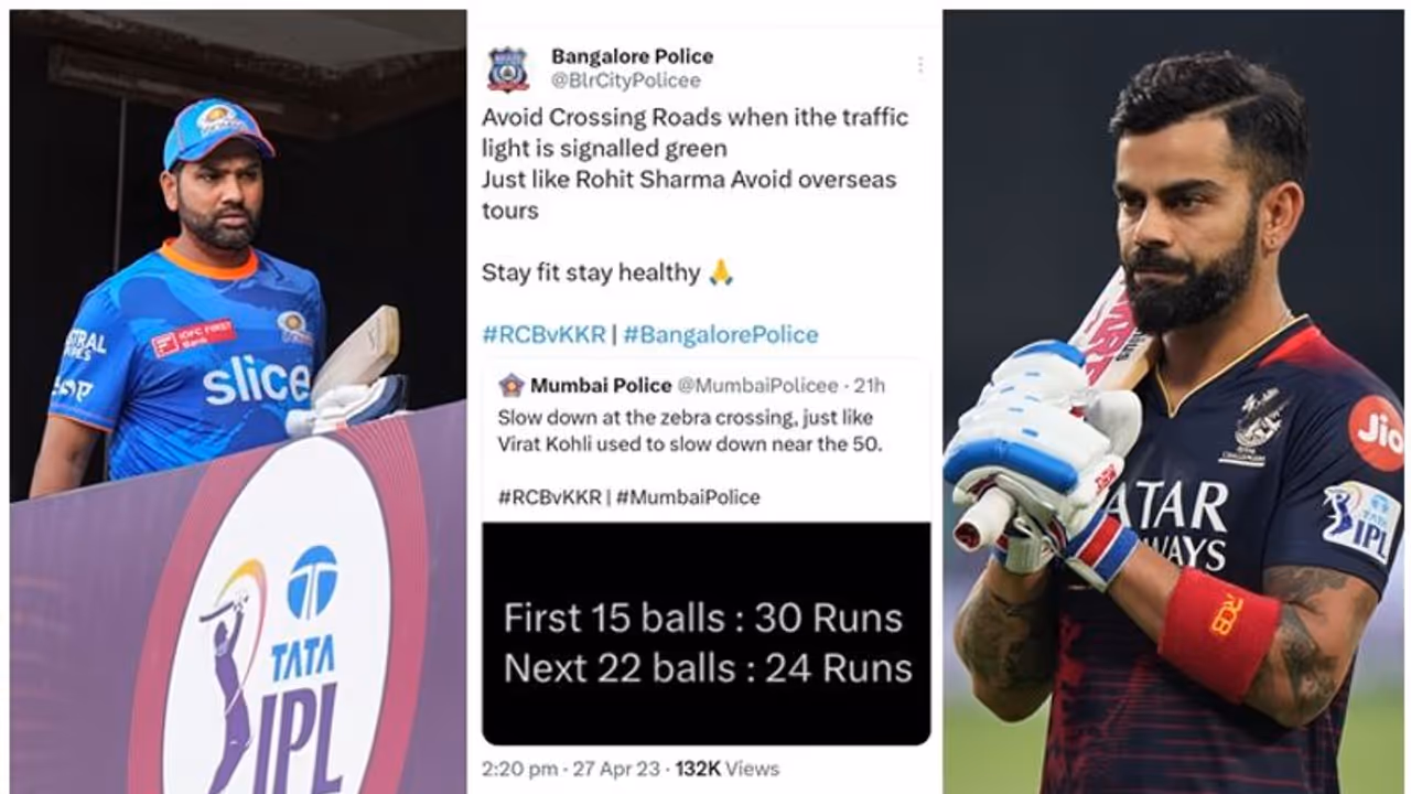ಕೊಹ್ಲಿ 'ಸ್ಲೋ' ಬ್ಯಾಟಿಂಗ್‌ ಕೆಣಕಿದ ಮುಂಬೈ ಪೊಲೀಸ್‌ಗೆ ಬೆಂಗಳೂರು ಪೊಲೀಸ್‌ ಖಡಕ್‌ ಉತ್ತರ, ಆದರೆ ಒಂದಿದೆ ಟ್ವಿಸ್ಟು!