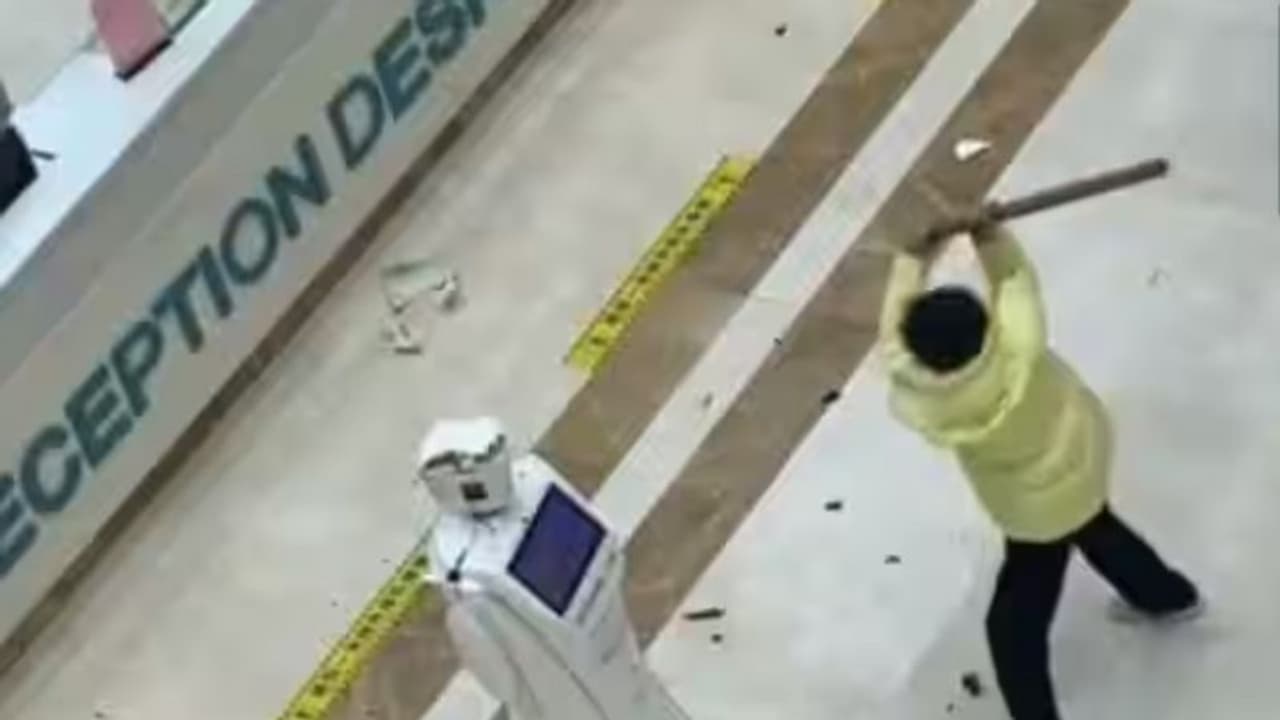 റോബോട്ടിനെ തല്ലി തകർത്ത് യുവതി ; കൂസലില്ലാതെ റോബോട്ട് വീഡിയോ വൈറല്‍