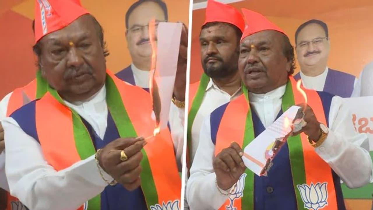 Karnataka Election 2023: BJP leader Eshwarappa burns Congress manifesto over 'Bajrang Dal ban' row WATCH