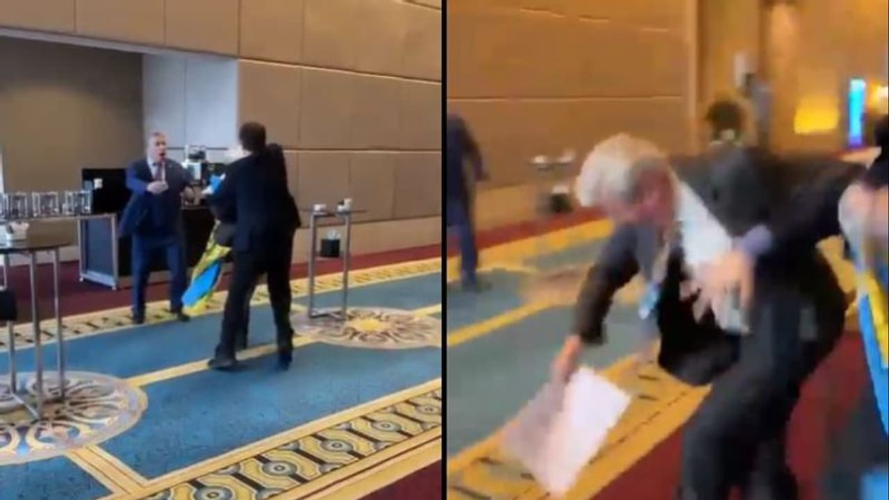 അന്തര്ദേശീയ വേദിയില് റഷ്യന് പ്രതിനിധിക്ക് യുക്രൈന് എംപിയുടെ മര്ദ്ദനം, വൈറലായി വീഡിയോ അന്തര്ദേശീയ വേദിയില് റഷ്യന് പ്രതിനിധിക്ക് യുക്രൈന് എംപിയുടെ മര്ദ്ദനം, വൈറലായി വീഡിയോ