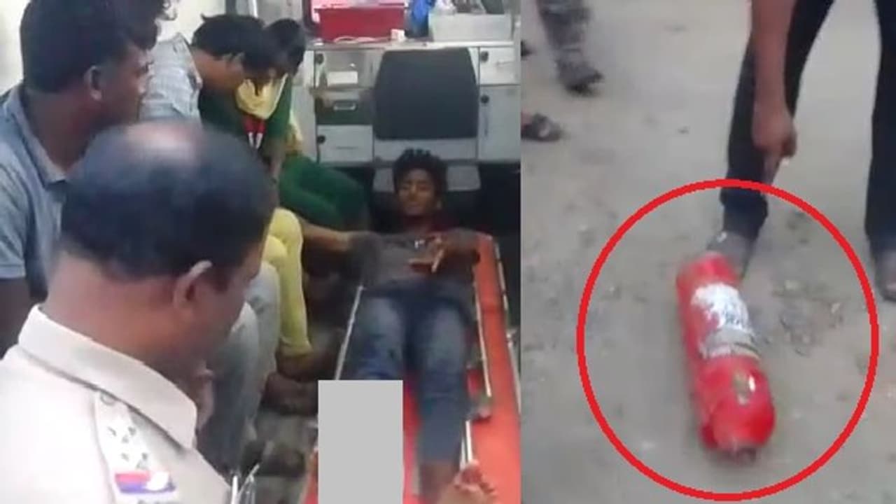 தீ அணைப்பான் உருளை வெடித்து விபத்து... இரண்டாக முறிந்த இளைஞரின் கால்!!