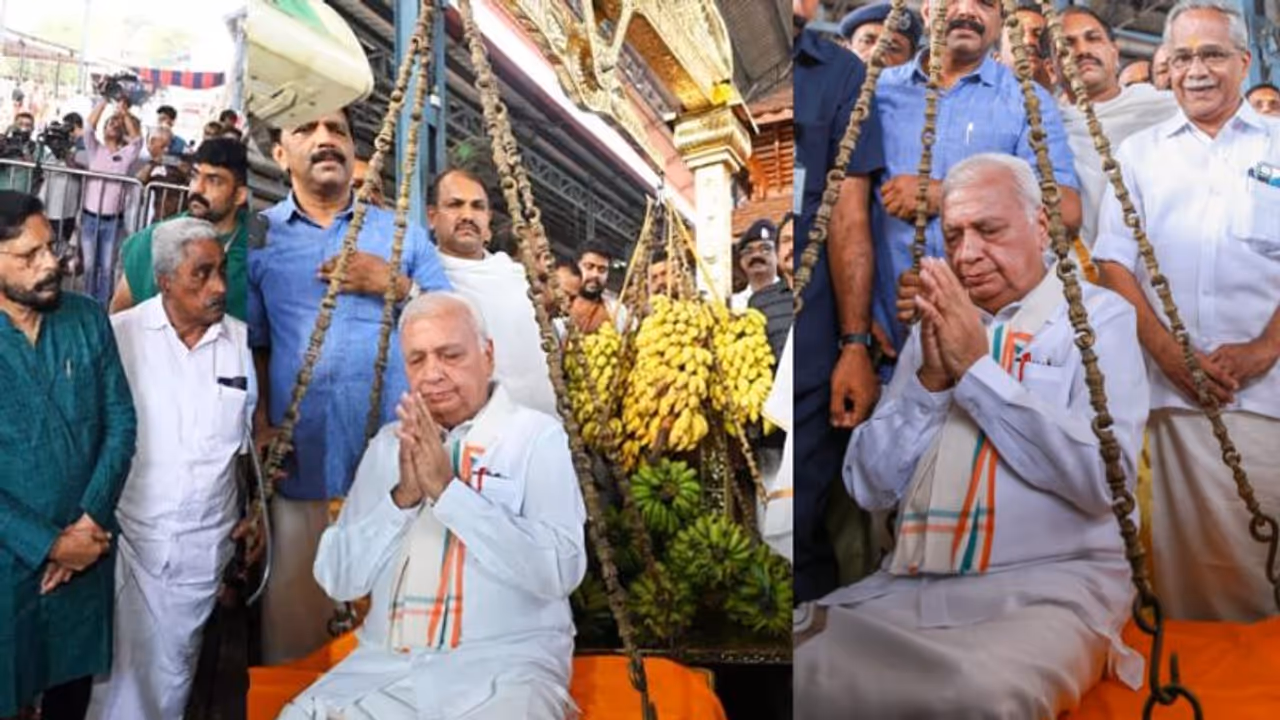 ഗുരുവായൂരപ്പനെ തൊഴുത് കദളിപ്പഴം കൊണ്ട് തുലാഭാരം നടത്തി ഗവർണർ ആരിഫ് മുഹമ്മദ് ഖാൻ