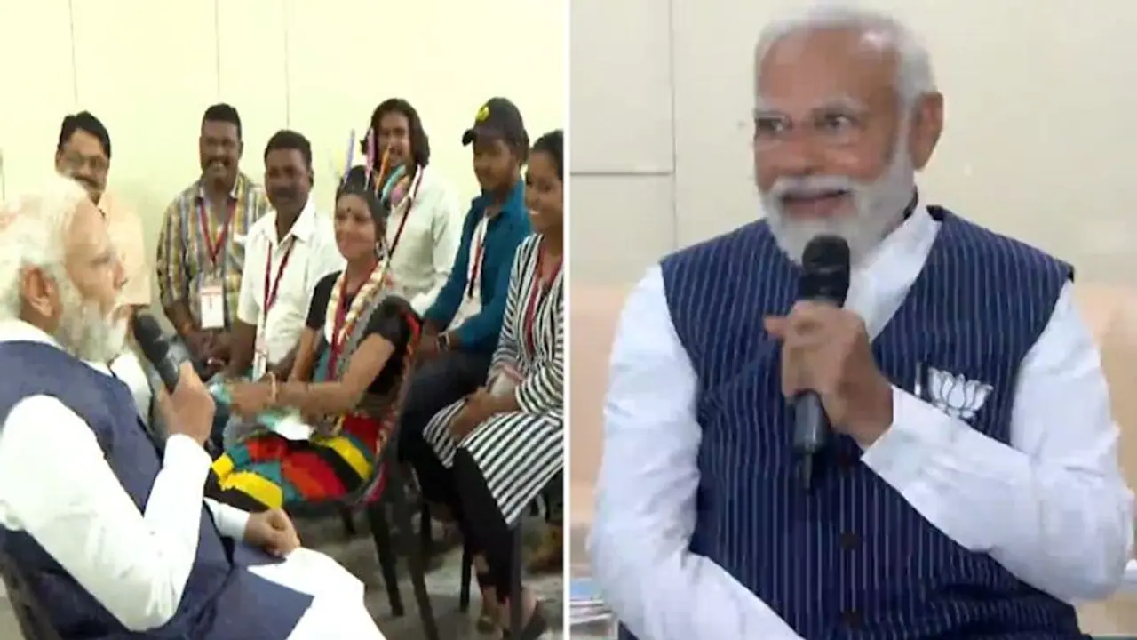 Operation Kaveri: PM Modi interacts with Hakki Pikki tribe members evacuated from Sudan Operation Kaveri: PM Modi interacts with Hakki Pikki tribe members evacuated from Sudan