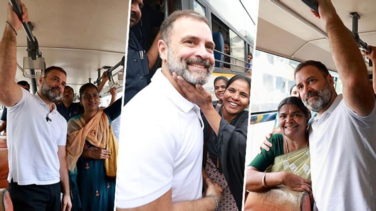 Karnataka Election 2023: Rahul Gandhi takes bus ride in Bengaluru, interacts with students, working women
