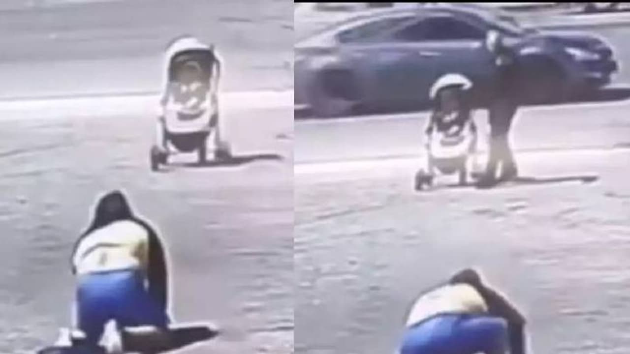 Viral video: ഉരുണ്ട് പോകുന്ന സ്ട്രോളർ, കുഞ്ഞിനെ വലിയ അപകടത്തിൽ നിന്നും രക്ഷിച്ച് യുവാവ്