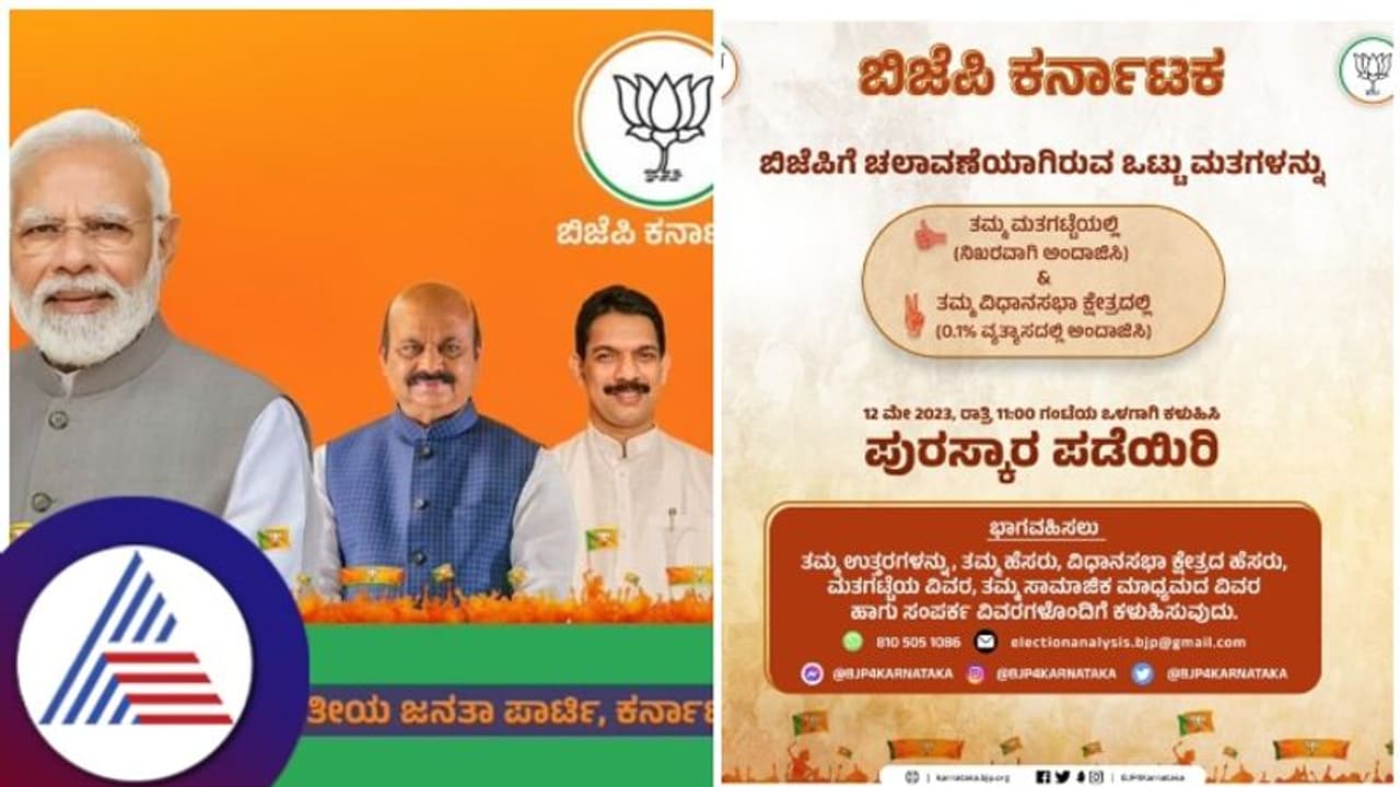 ರಾಜ್ಯದ ಜನತೆಗೆ ಭರ್ಜರಿ ಆಫರ್: ಬಿಜೆಪಿ ಗಳಿಸುವ ಮತಗಳನ್ನು ಗೆಸ್ ಮಾಡಿ, ಬಹುಮಾನ ಗೆಲ್ಲಿ ರಾಜ್ಯದ ಜನತೆಗೆ ಭರ್ಜರಿ ಆಫರ್: ಬಿಜೆಪಿ ಗಳಿಸುವ ಮತಗಳನ್ನು ಗೆಸ್ ಮಾಡಿ, ಬಹುಮಾನ ಗೆಲ್ಲಿ