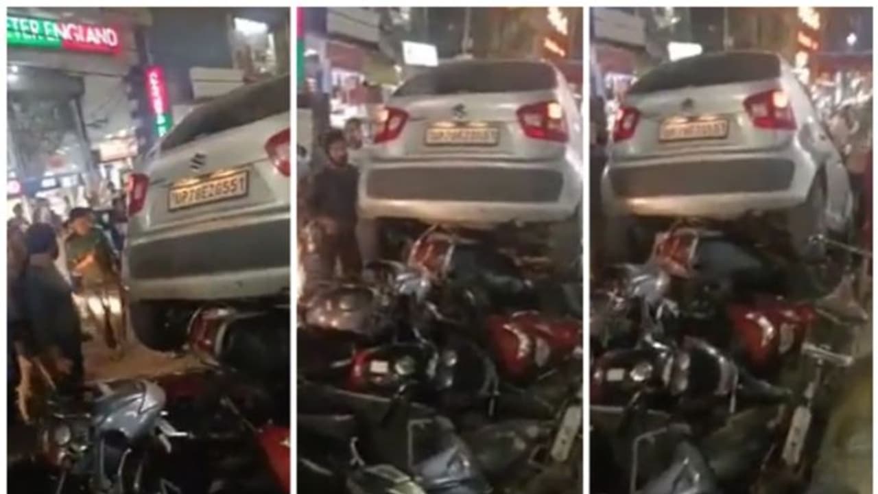 പാര്‍ക്ക് ചെയ്ത ബൈക്കുകള്‍ക്ക് മുകളില്‍ കാര്‍ 'പാര്‍ക്ക് ചെയ്ത്' അക്ഷോഭ്യയായി യുവതി; വൈറല്‍ വീഡിയോ