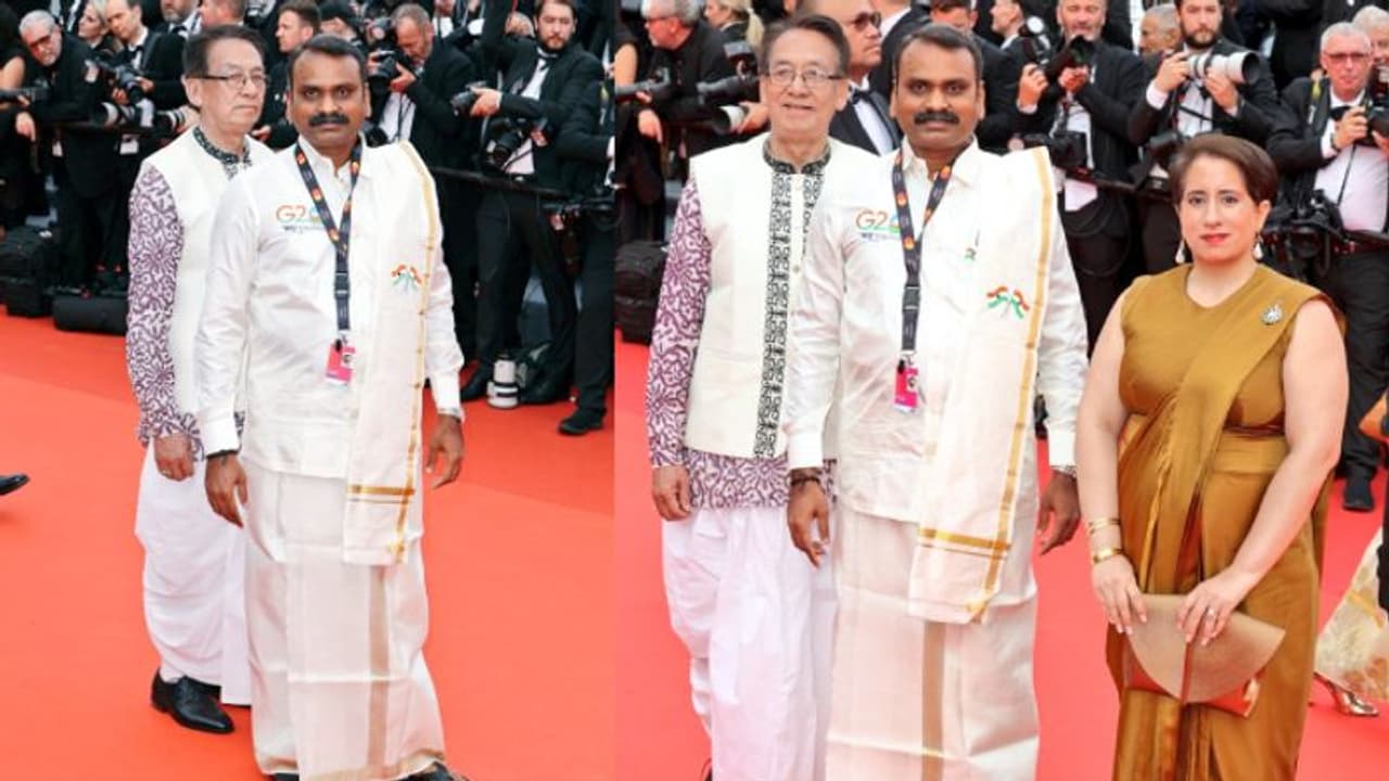 கேன்ஸ் பட விழாவில்... கெத்தாக வேஷ்டி சட்டை அணிந்து வந்து மாஸ் எண்ட்ரி கொடுத்த மத்திய இணை அமைச்சர் எல்.முருகன் கேன்ஸ் பட விழாவில்... கெத்தாக வேஷ்டி சட்டை அணிந்து வந்து மாஸ் எண்ட்ரி கொடுத்த மத்திய இணை அமைச்சர் எல்.முருகன்