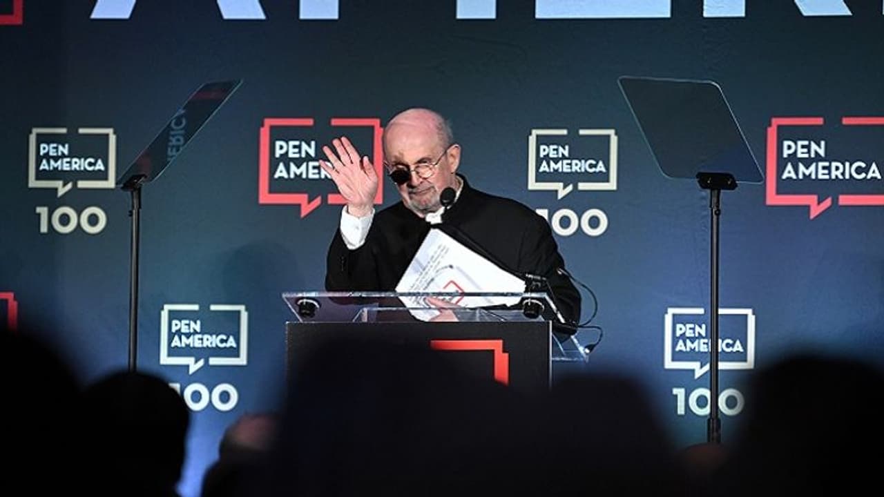 Mumbai born writer Salman Rushdie honoured at his first in person public appearance in New York Mumbai born writer Salman Rushdie honoured at his first in person public appearance in New York