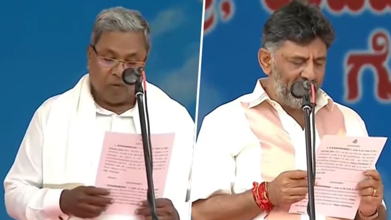 Siddaramaiah, DK Shivakumar sworn in as Karnataka CM, Dy CM (WATCH) Siddaramaiah, DK Shivakumar sworn in as Karnataka CM, Dy CM (WATCH)