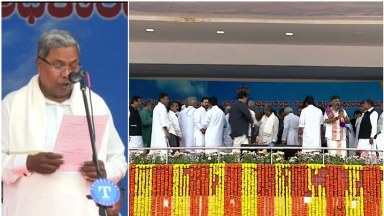 പ്രതിപക്ഷ ഐക്യ സംഗമവേദിയായി സിദ്ധരാമയ്യ മന്ത്രിസഭയുടെ സത്യപ്രതിജ്ഞ,12 പാർട്ടികളുടെ പ്രതിനിധികൾ ചടങ്ങിനെത്തി പ്രതിപക്ഷ ഐക്യ സംഗമവേദിയായി സിദ്ധരാമയ്യ മന്ത്രിസഭയുടെ സത്യപ്രതിജ്ഞ,12 പാർട്ടികളുടെ പ്രതിനിധികൾ ചടങ്ങിനെത്തി