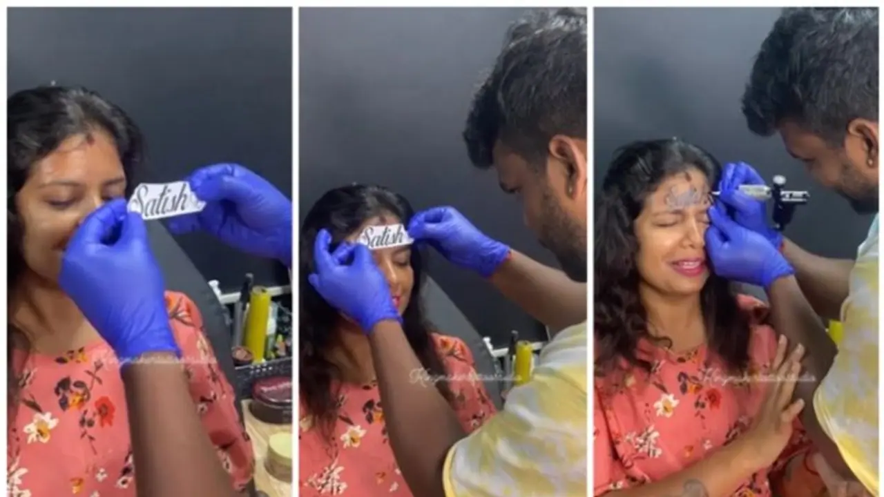 ഭര്‍ത്താവിനോടുള്ള പ്രണയം, നെറ്റിയില്‍ പേര് ടാറ്റൂ ചെയ്ത് പ്രകടിപ്പിക്കുന്ന ഭാര്യ; വൈറല്‍ വീഡിയോ !