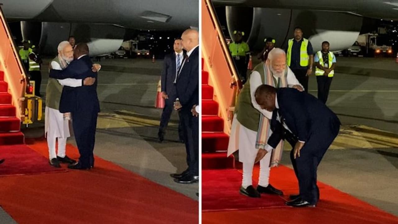 Papua New Guinea PM James Marape seeks PM Modi's blessings by touching feet upon latter's arrival
