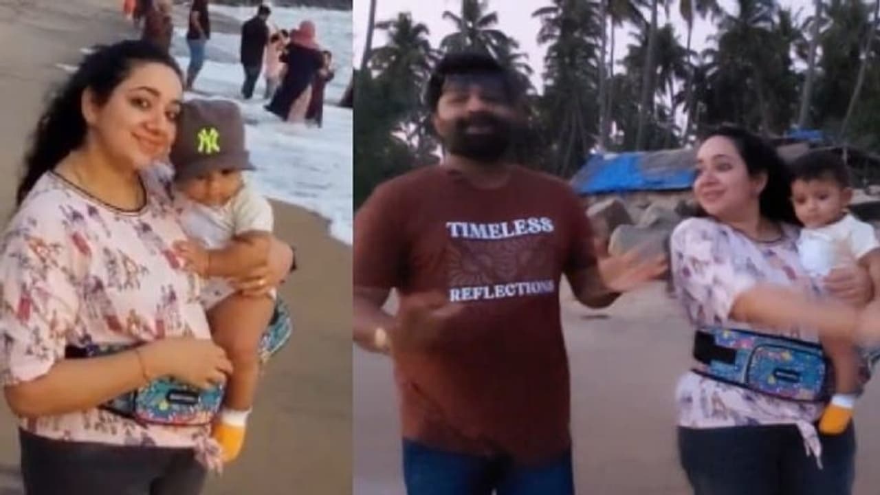 മകനെ കടല്‍ കാണിക്കാനെത്തിയ ചന്ദ്രയും ടോഷും: വീഡിയോ