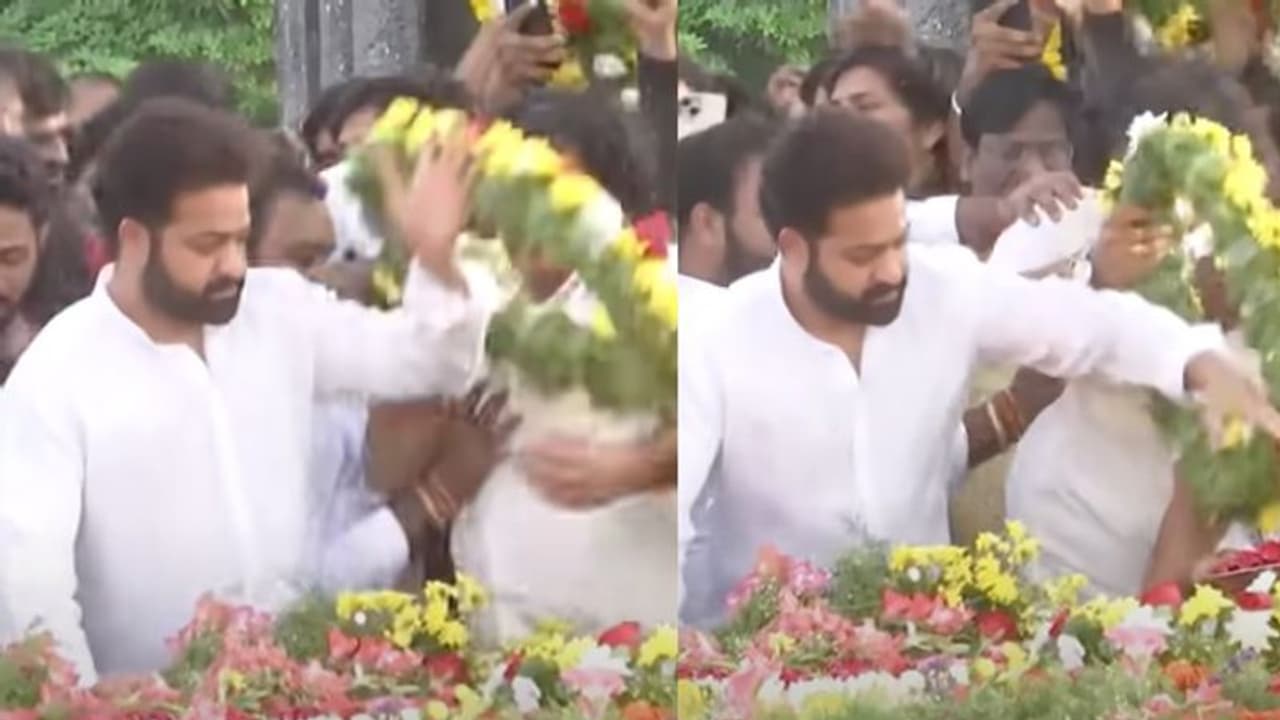 മുത്തച്ഛന് ആദരവുമായി എത്തി; ഫാന്‍സ് വളഞ്ഞു, വിഷമിച്ച് ജൂനിയര്‍ എന്‍ടിആര്‍ വീഡിയോ