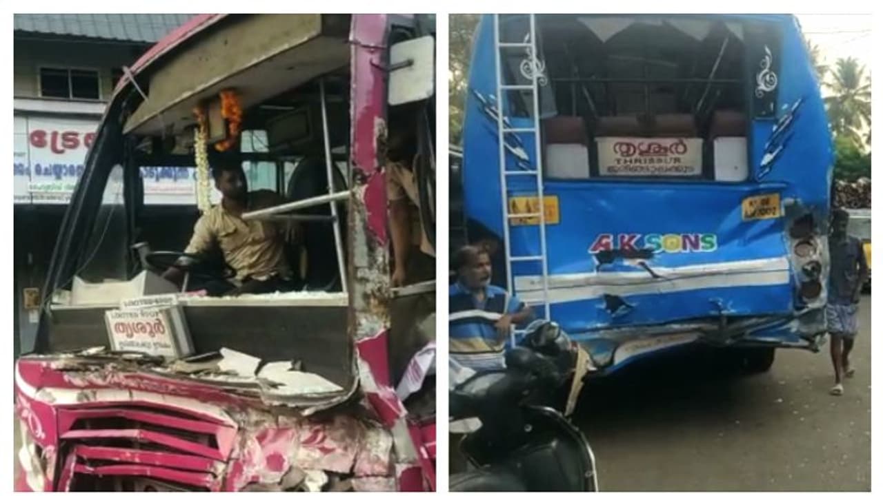 മാപ്രാണം ലാൽ ആശുപത്രിയ്ക്ക് സമീപം ബസുകൾ തമ്മിൽ കൂട്ടിയിടിച്ചു; 30 പേർക്ക് പരിക്ക് മാപ്രാണം ലാൽ ആശുപത്രിയ്ക്ക് സമീപം ബസുകൾ തമ്മിൽ കൂട്ടിയിടിച്ചു; 30 പേർക്ക് പരിക്ക്