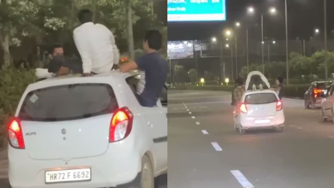 മദ്യപിച്ച് ഓടുന്ന കാറിന് മുകളില്‍ പുഷ് അപ് എടുത്ത് യുവാവ്; കേസ്, പിഴ