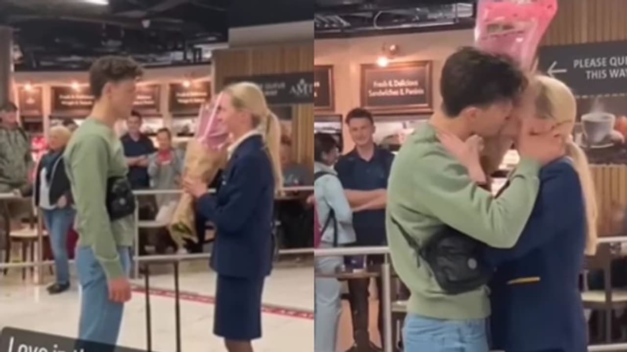 എയര്‍ഹോസ്റ്റസിനോട് പ്രണയം തുറന്നുപറയുന്ന യുവാവ്; വീഡിയോ വൈറല്‍