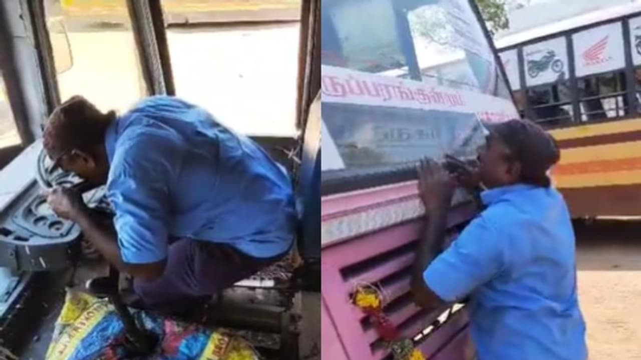 സ്റ്റിയറിംഗില്‍ മുത്തമിട്ടു, കണ്ണീരോടെ പടിയിറങ്ങി; വിരമിച്ച ബസ് ഡ്രൈവറുടെ വീഡിയോ