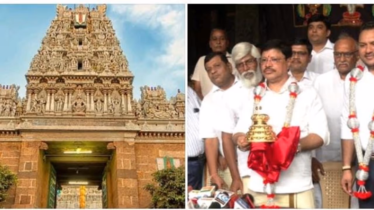 பார்த்தசாரதி கோயிலுக்கு ரூ.55 லட்சம் மதிப்பிலான தங்கச்சடாரி..! அன்பளிப்பாக வழங்கிய நகைக்கடை அதிபர் பார்த்தசாரதி கோயிலுக்கு ரூ.55 லட்சம் மதிப்பிலான தங்கச்சடாரி..! அன்பளிப்பாக வழங்கிய நகைக்கடை அதிபர்