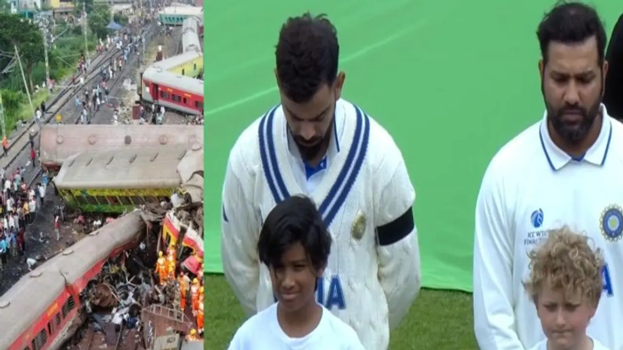 ஒடிசா ரயில் விபத்து: ஒரு நிமிடம் இரங்கல் தெரிவித்து, கறுப்பு பட்டை அணிந்து விளையாடும் இந்திய வீரர்கள்! ஒடிசா ரயில் விபத்து: ஒரு நிமிடம் இரங்கல் தெரிவித்து, கறுப்பு பட்டை அணிந்து விளையாடும் இந்திய வீரர்கள்!