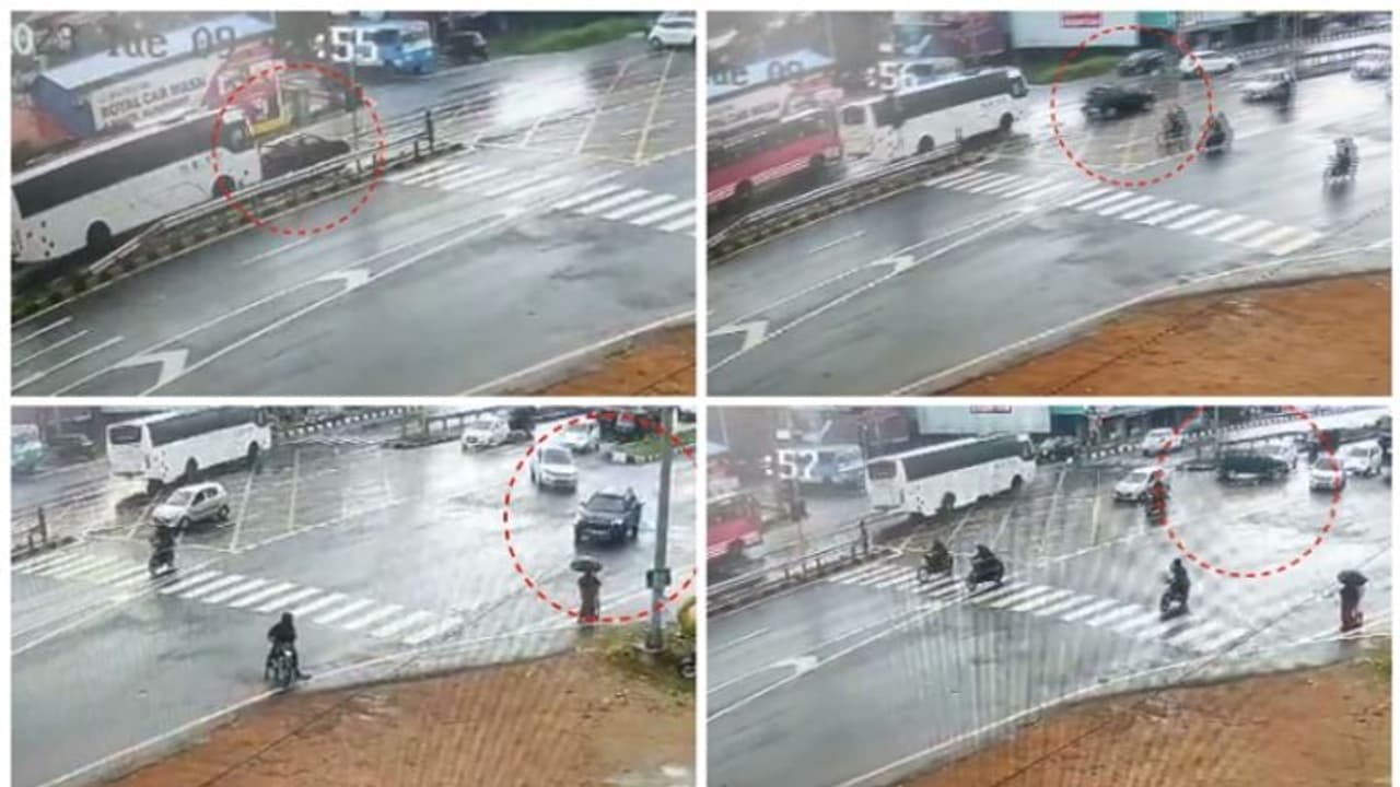 പാഞ്ഞെത്തിയ ബസ് കാറിന് പിന്നിലിടിച്ചു, വൻ അപകടം ഒഴിവായത് തലനാരിഴയ്ക്ക്, സിസിടിവി ദൃശ്യങ്ങൾ പുറത്ത് പാഞ്ഞെത്തിയ ബസ് കാറിന് പിന്നിലിടിച്ചു, വൻ അപകടം ഒഴിവായത് തലനാരിഴയ്ക്ക്, സിസിടിവി ദൃശ്യങ്ങൾ പുറത്ത്