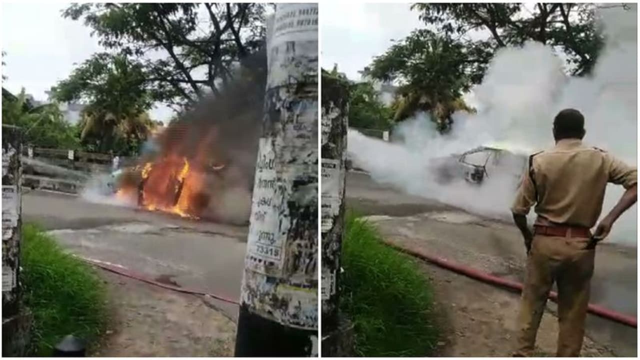 കൊച്ചിയില് മത്സരയോട്ടത്തിനിടെ അപകടം; കാര് കത്തി നശിച്ചു കൊച്ചിയില് മത്സരയോട്ടത്തിനിടെ അപകടം; കാര് കത്തി നശിച്ചു